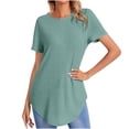 thumbnail image 1 of UAMVSH Summer Tops for Women Ribbed Short Sleeve Casual Basic Shirts Trendy Solid Crew Neck Curvy Hem T Shirt, 1 of 7