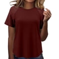 thumbnail image 1 of UAMVSH Summer Tops for Women Short Sleeve Loose Pleated T Shirts Lightweight Curved Hem Soft Crew Neck Casual Tees, 1 of 6