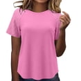 thumbnail image 1 of UAMVSH Summer Tops for Women Short Sleeve Loose Pleated T Shirts Lightweight Curved Hem Soft Crew Neck Casual Tees, 1 of 6