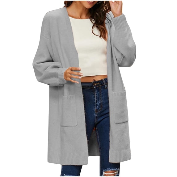 UAMVSH Sweater Cardigans for Women Lightweight Fall Solid Color Casual Dusters Oversized Long Sleeve Open Front Shrug with Pockets(3X-Large,Gray)