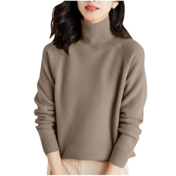 UAMVSH Sweater Pullover for Women Classic Solid Color Turtleneck Knitwear Tops Casual Loose Fit Long Sleeve Fall Basic Sweaters(Small,Bronze)