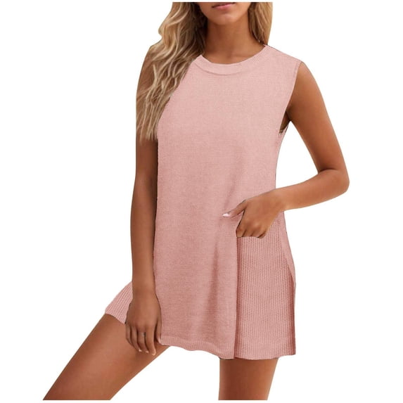 UAMVSH Sweater Sets for Women Sleeveless Knit Lounge Sets Crewneck Tank Tops with Shorts Matching Clothing Two Piece Travel Outfits