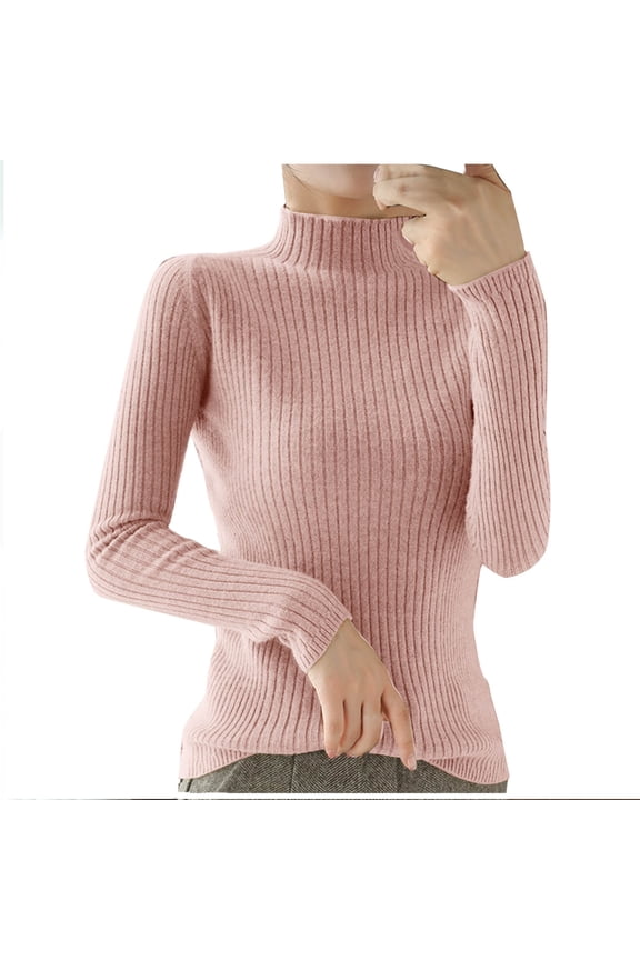 Sweater for Women's Fall Winter Casual Mock Neck Long Sleeve Pullover Sweaters Warm Ribbed Knitted Layering Tunic Tops(XX-Large,Pink)