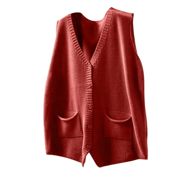 UAMVSH Sweaters Vests for Women Casual Sleeveless Knitwear Cardigans with Pockets Soft Fall Lightweight Going out Sweater Outerwear(X-Large,Wine)