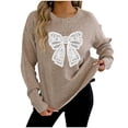 thumbnail image 1 of UAMVSH Sweaters for Women Casual Lace Trim Crewneck Knit Tops Cute Embroidered Long Sleeve Pullover Fall Fashion Clothes, 1 of 7