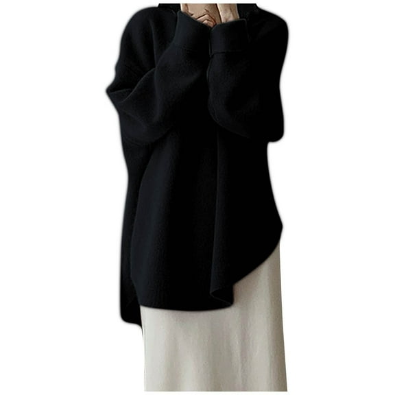 UAMVSH Sweaters for Women Mock Neck Loose Fit Casual Pullover Sweaters Oversized Long Sleeve Solid Color Knitwear Tops(Free Size,Black)