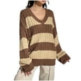 thumbnail image 1 of UAMVSH Sweaters for Women Oversized Fall Fashion Long Sleeve Color Block Pullover Tops Casual V-Neck Knitted Sweaters(Small,Khaki), 1 of 5