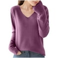 thumbnail image 1 of UAMVSH Sweaters for Women Soft Basic Lightweight Pullover Tops Comfy Long Sleeve V Neck Knitted Sweaters Fall Fashion Outfits(X-Large,Purple 1), 1 of 4