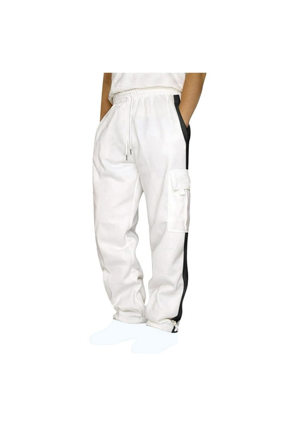 Sweatpants for Men Plus Size Wide Leg Joggers Loose Fit Fleece Workout Cargo Pants Outdoor Athletic Trousers with Pockets(3X-Large,White)