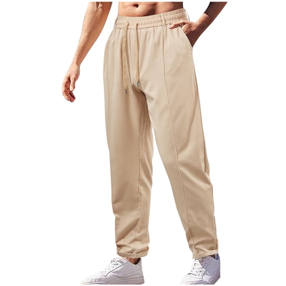UAMVSH Sweatpants for Men Tapered Elastic Waist Drawstring Basic Pants Lightweight Running Jogging Athletic Pants with Pockets(Medium,Khaki)