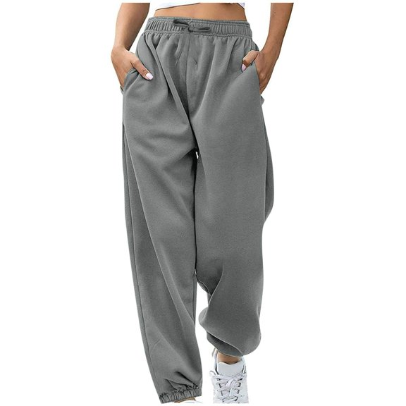 UAMVSH Sweatpants for Women Baggy Running Workout Jogger Pants with Pockets High Waist Cinch Bottom Drawstring Athletic Long Pants(X-Large,Dark Gray)