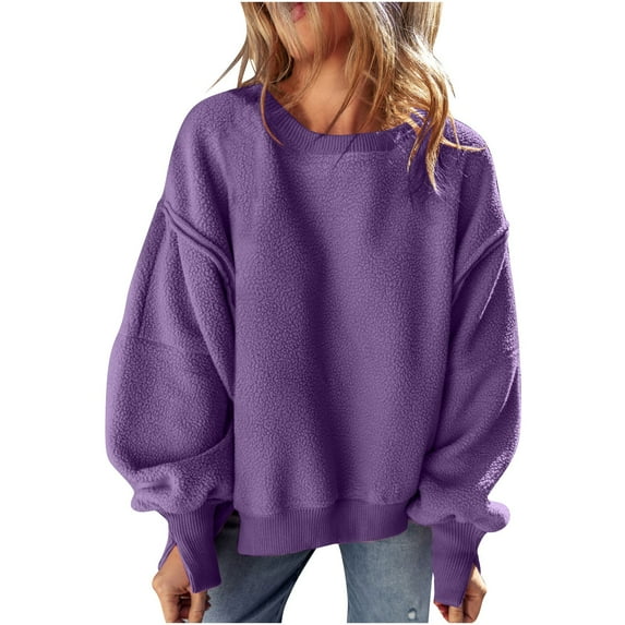 UAMVSH Sweatshirt for Women Fuzzy Trendy Long Sleeve Fleece Pullover Tops Oversized Fall Winter Clothes