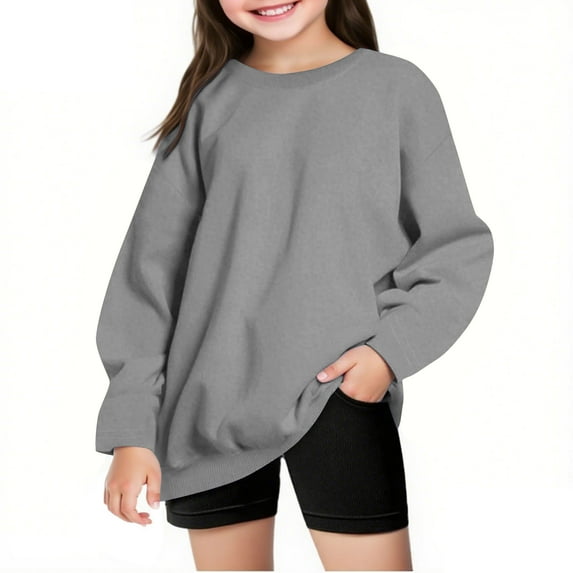 UAMVSH Sweatshirts for Boys Girls Casual Unisex Kids Oversized Long Sleeve Athletic Tops Soft Fall Winter Crew Neck Pullover(5-6 Years,Gray)