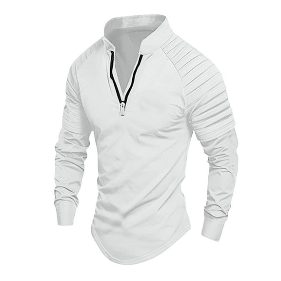 UAMVSH Sweatshirts for Men Casual 1/4 Zipper Athletic Pullover Tops Soft Long Sleeve Stand Neck Sports Shirts with Curved Hem(X-Large,White)