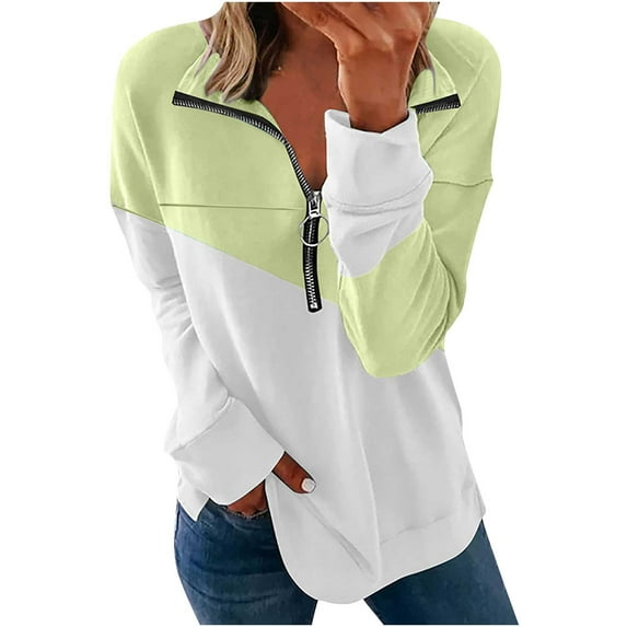 UAMVSH Sweatshirts for Women Basic Half Zipper Long Sleeve Tunic Pullover Trendy Fall Stand Neck Color Block Long Sleeve Tops(X-Large,Yellow)
