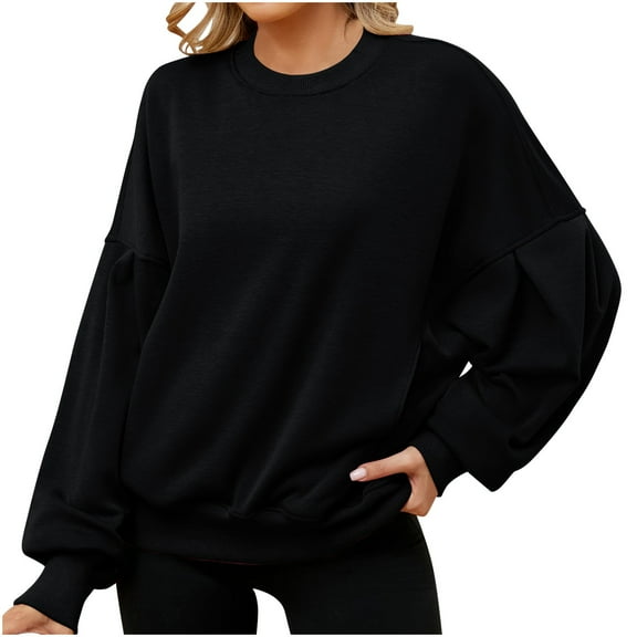 UAMVSH Sweatshirts for Women Casual Crew Neck Long Sleeve Pullover Tops Basic Baggy Solid Color Shirts Ladies Fall Outfits(Medium,Black)