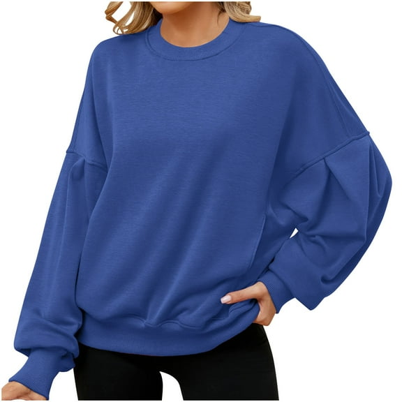UAMVSH Sweatshirts for Women Casual Crew Neck Long Sleeve Pullover Tops Basic Baggy Solid Color Shirts Ladies Fall Outfits(X-Large,Blue)