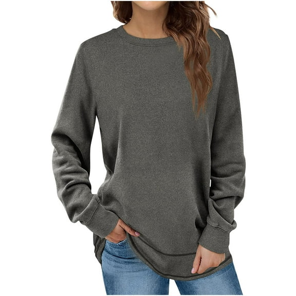 UAMVSH Sweatshirts for Women Soft Warm Fall Winter Long Sleeve Crew Neck Tops Casual Fleece Simple Ladies Baggy Pullover Outfits(Large,Gray)