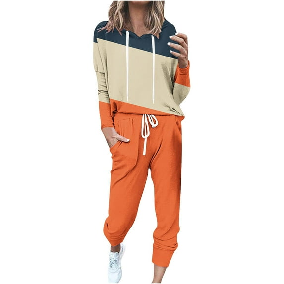 UAMVSH Sweatsuits for Women 2 Piece Outfits Color Block Pullover Hoodies Jogger Pants Tracksuit Trendy Long Sleeve Lounge Sets