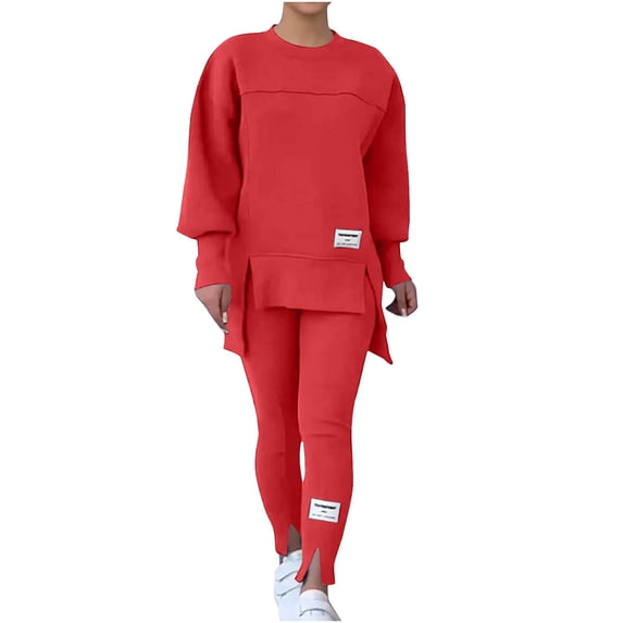 UAMVSH Sweatsuits for Women Side Split Oversized Sweatshirt with Leggings Lounge Set Comfy Soft Irregular Hem Crewneck Tracksuit
