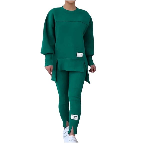 UAMVSH Sweatsuits for Women Side Split Oversized Sweatshirt with Leggings Lounge Set Comfy Soft Irregular Hem Crewneck Tracksuit