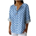 thumbnail image 1 of UAMVSH T Shirt Shirts for Women Long Sleeve Cotton Linen Casual Tops Trendy Printed Long Sleeve Button Vacation Work Tee Blouses(XX-Large,Light Blue 1), 1 of 5