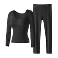 thumbnail image 1 of UAMVSH Thermal Underwear Sets for Women Slim Fit Long Sleeve Lace V-Neck Tops with Chest Pad Cropped Layering 2 Pieces Outfits(Medium,Black), 1 of 6