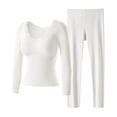 thumbnail image 1 of UAMVSH Thermal Underwear Sets for Women Slim Fit Long Sleeve Lace V-Neck Tops with Chest Pad Cropped Layering 2 Pieces Outfits(X-Large,White), 1 of 6