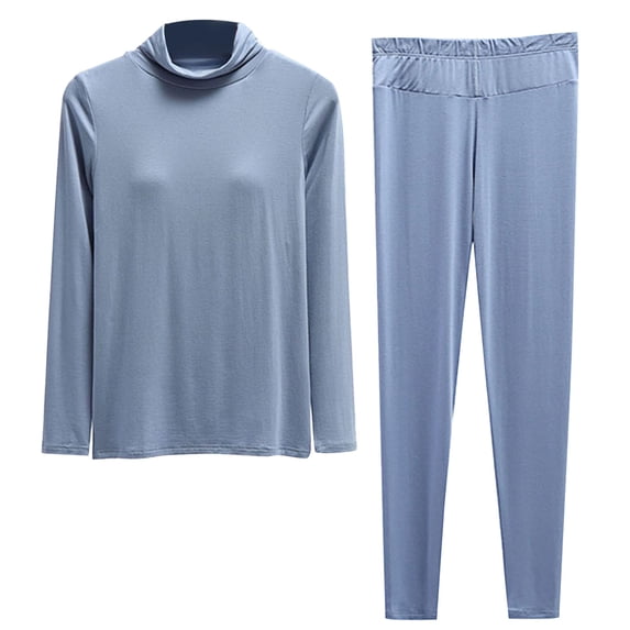 UAMVSH Thermal Underwear for Women 2 Piece Outfits Comfy Soft Base Layer Top and Bottom Set Warm Turtleneck Loungewear with Chest Pads