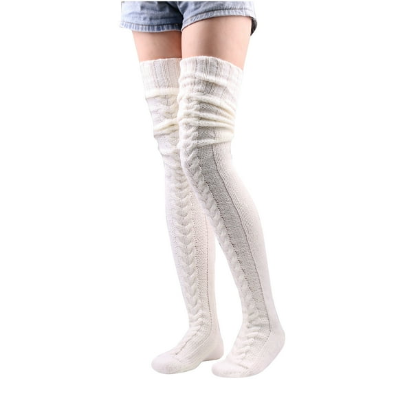 UAMVSH Thigh High Socks for Women Cable Knit Long Fall Winter Leg Warmers over Knee High Socks Solid Cozy Warm Stockings