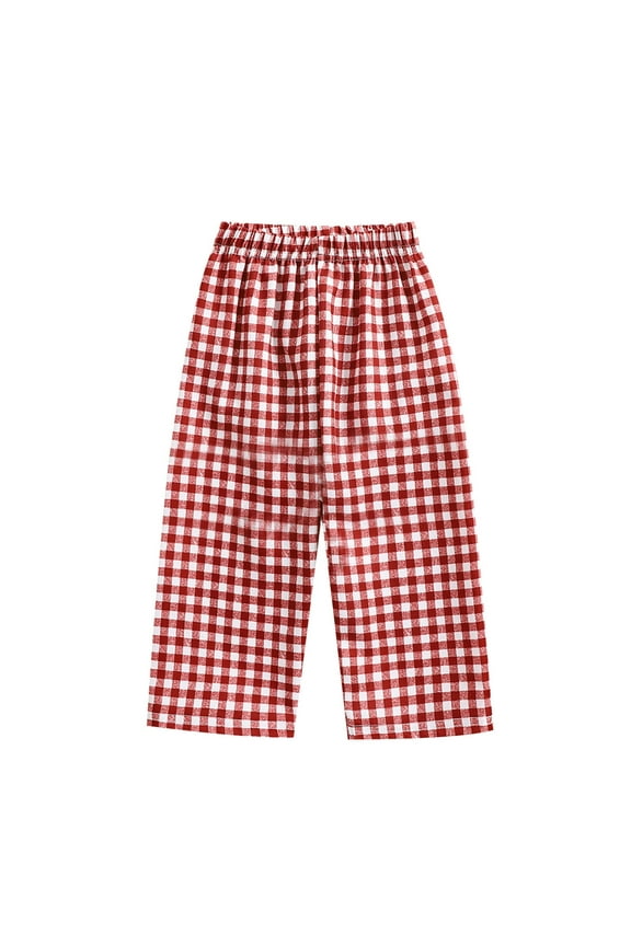 Toddler Baby Boy Girl Plaid Trendy Pants Lightweight Elastic Waist Lounge Pants Casual Wide Leg Printed Bottoms(12-18 Months,Red)