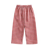 UAMVSH Toddler Baby Boy Girl Plaid Trendy Pants Lightweight Elastic Waist Lounge Pants Casual Wide Leg Printed Bottoms(18-24 Months,Red)