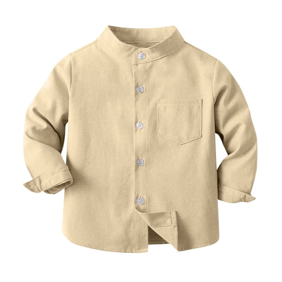 UAMVSH Toddler Baby Boys Button Down Shirt Stand Collar Long Sleeve Tops Children Fashion Clothes with Chest Pocket