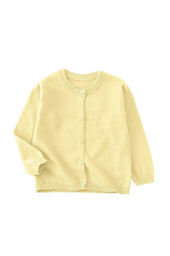 Toddler Boys Girls Crew Neck Sweaters Soft Long Sleeve Warm Kids Button down Knitted Tops Basic Winter Fall Cardigans(7-8 Years,Yellow)
