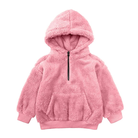 UAMVSH Toddler Girl's Fuzzy Hoodies Fall Winter Half Zipper Warm Loose Sweatshirt Fleece Lined Pullover with Pockets