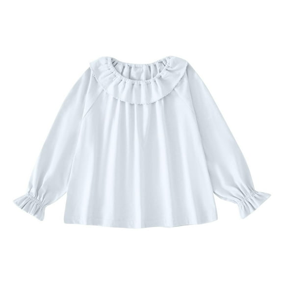 UAMVSH Toddler Girls Cute Shirts Solid Color Loose Ruffle Tunic Tops Pleated Collar Blouses Fall
