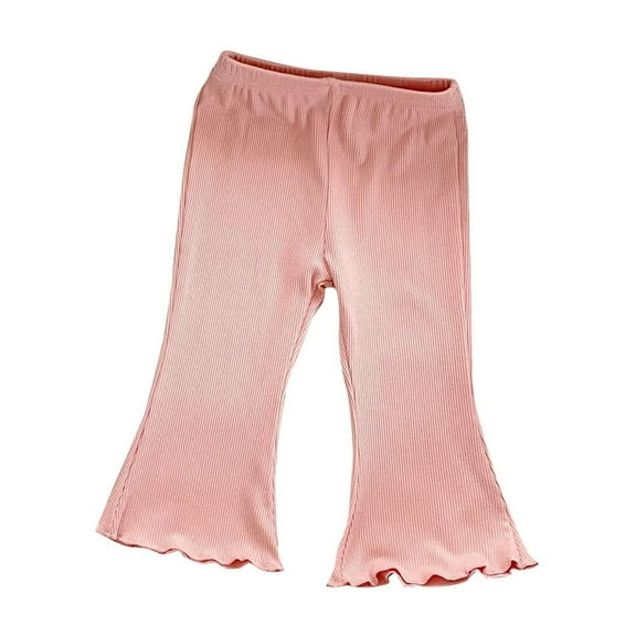 UAMVSH Toddler Girls Flared Pants Cute Stretchy Bell Bottom Pants Soft Kids Ribbed Knitted Cotton Leggings Comfy Dance Yoga School Pants(3-4 Years,Pink)