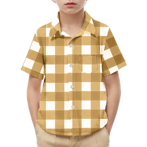 UAMVSH Toddler Kids Button Down Plaid Shirts Boys Girls Short Sleeve T-Shirt Fashion Casual Collared Tops with Chest Pocket