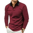 thumbnail image 1 of UAMVSH Tops for Men Classic Long Sleeve Basic Button T-Shirt Casual Lightweight Lapel Neck Shirts Soft Work Business Dressy Clothes(X-Large,Wine), 1 of 2