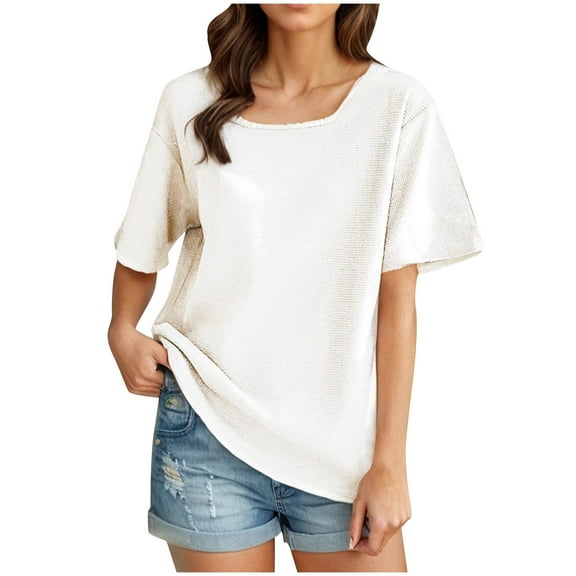 UAMVSH Tops for Women Casual Spring Summer Tshirts Short Sleeve Square Neck Basic Tee Outfits