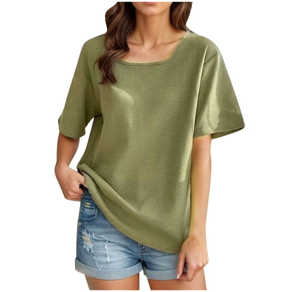 UAMVSH Tops for Women Casual Spring Summer Tshirts Short Sleeve Square Neck Basic Tee Outfits