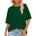 thumbnail image 1 of UAMVSH Tops for Women Casual Summer Fall Simple Shirts Soft Baggy Crew Neck Half Sleeve Blouses Classic Ladies Daily Outfits(X-Large,Green), 1 of 6
