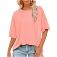 thumbnail image 1 of UAMVSH Tops for Women Casual Summer Fall Simple Shirts Soft Baggy Crew Neck Half Sleeve Blouses Classic Ladies Daily Outfits(XX-Large,Pink), 1 of 6