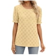 thumbnail image 1 of UAMVSH Tops for Women Dressy Casual Crew Neck Short Sleeve Hollow out Blouses Shirts Fashion Basic Tops, 1 of 6