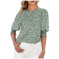 thumbnail image 1 of UAMVSH Tops for Women Puff 3/4 Sleeve 2025 Trendy Summer T-Shirts Business Casual Round Neck Blouses, 1 of 6
