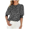thumbnail image 1 of UAMVSH Tops for Women Puff 3/4 Sleeve Trendy Summer T-Shirts Business Casual Round Neck Blouses, 1 of 6