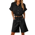 thumbnail image 1 of UAMVSH Travel 2 Piece Sets Cotton Linen Beach Vacation Outfits Short Sleeve Button down Shirts and Bermuda Shorts Loungewear(3X-Large,Black), 1 of 7