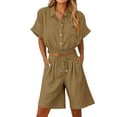 thumbnail image 1 of UAMVSH Travel 2 Piece Sets Cotton Linen Beach Vacation Outfits Short Sleeve Button down Shirts and Bermuda Shorts Loungewear(X-Large,Khaki), 1 of 7