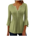 thumbnail image 1 of UAMVSH Tunic Tops for Women Trendy 3/4 Bell Sleeve Shirts Pleated Front V Neck Tees Slim Fit Button down Blouses(XX-Large,Mint Green), 1 of 5