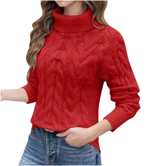 UAMVSH Turtleneck Tops for Women Soft Warm Long Sleeve Pullover Trendy Casual Cable Knit Sweaters Fall Winter Clothes